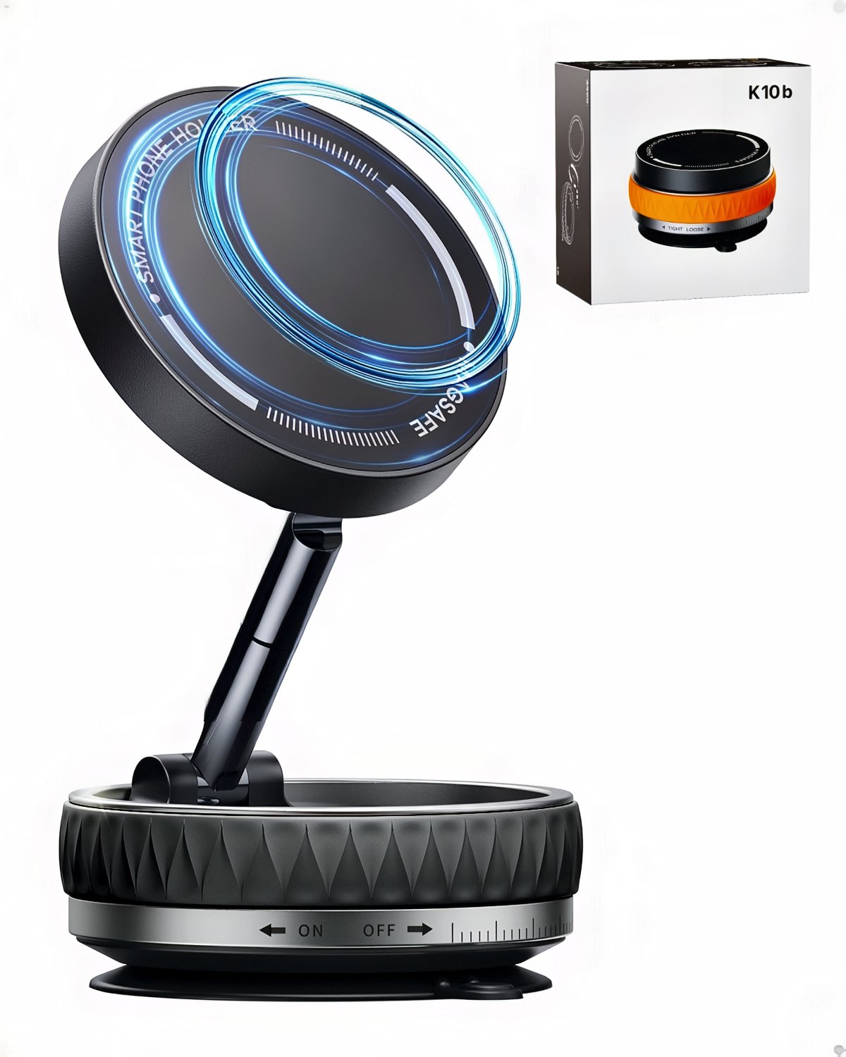 Suction cup phone mount securing a smartphone on a car dashboard during a drive.