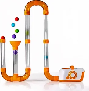 Fat Brain Toys Air Toobz set with colorful, interlocking air-powered tubes and connectors.