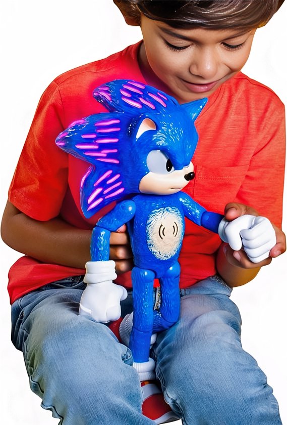 12-inch Sonic action figure standing with outstretched arm and mischievous smile.